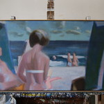 Menschen am Strand, Acryl auf Leinwand,